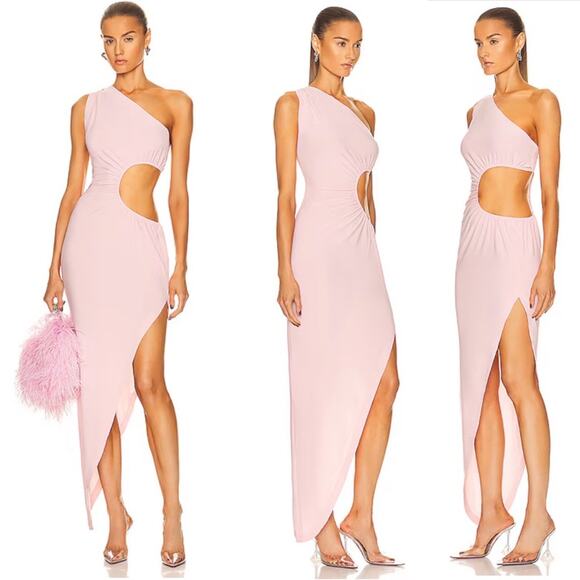 NEW NWT Norma Kamali Pink One Shoulder Cut Out Sunburst Gown - Picture 1 of 5